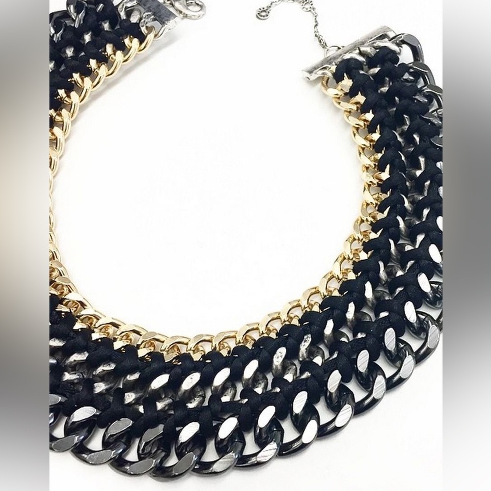 Park Lane Black and Gold Woven Necklace NWOT 16”